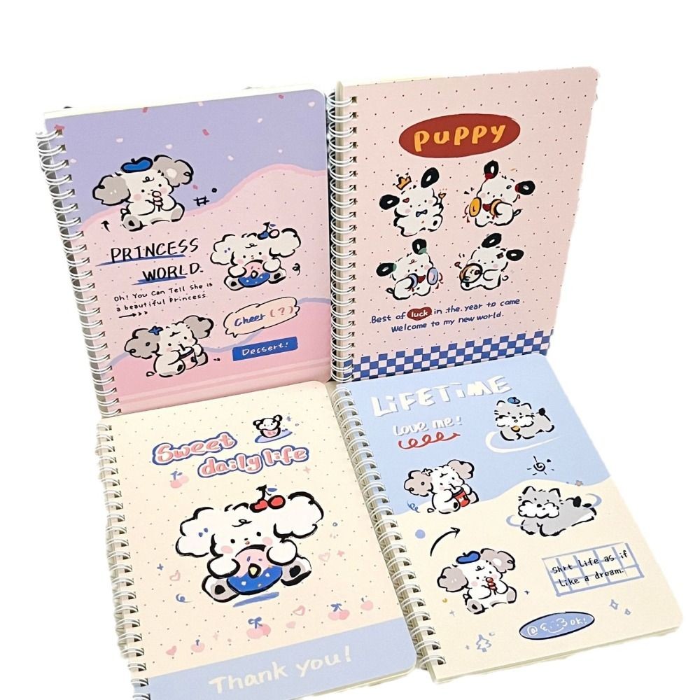 

4pcs Gift School Supplies Spiral Book Cute Puppy Coil Notebook Cartoon Sketchbook