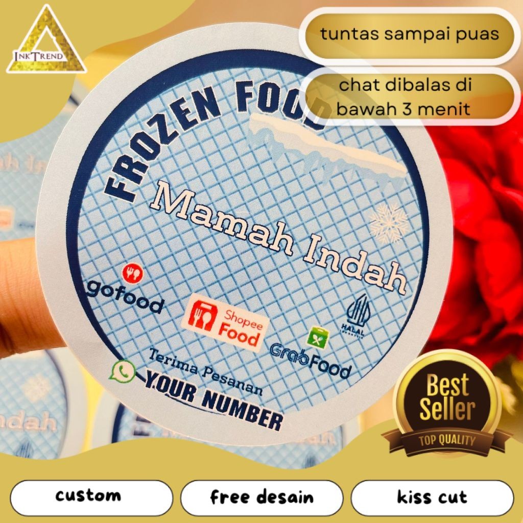 

INKA 5-8 Sticker Label Makanan Beku Free Desain Produk Frozen Food Bulat Chromo Custom Murah