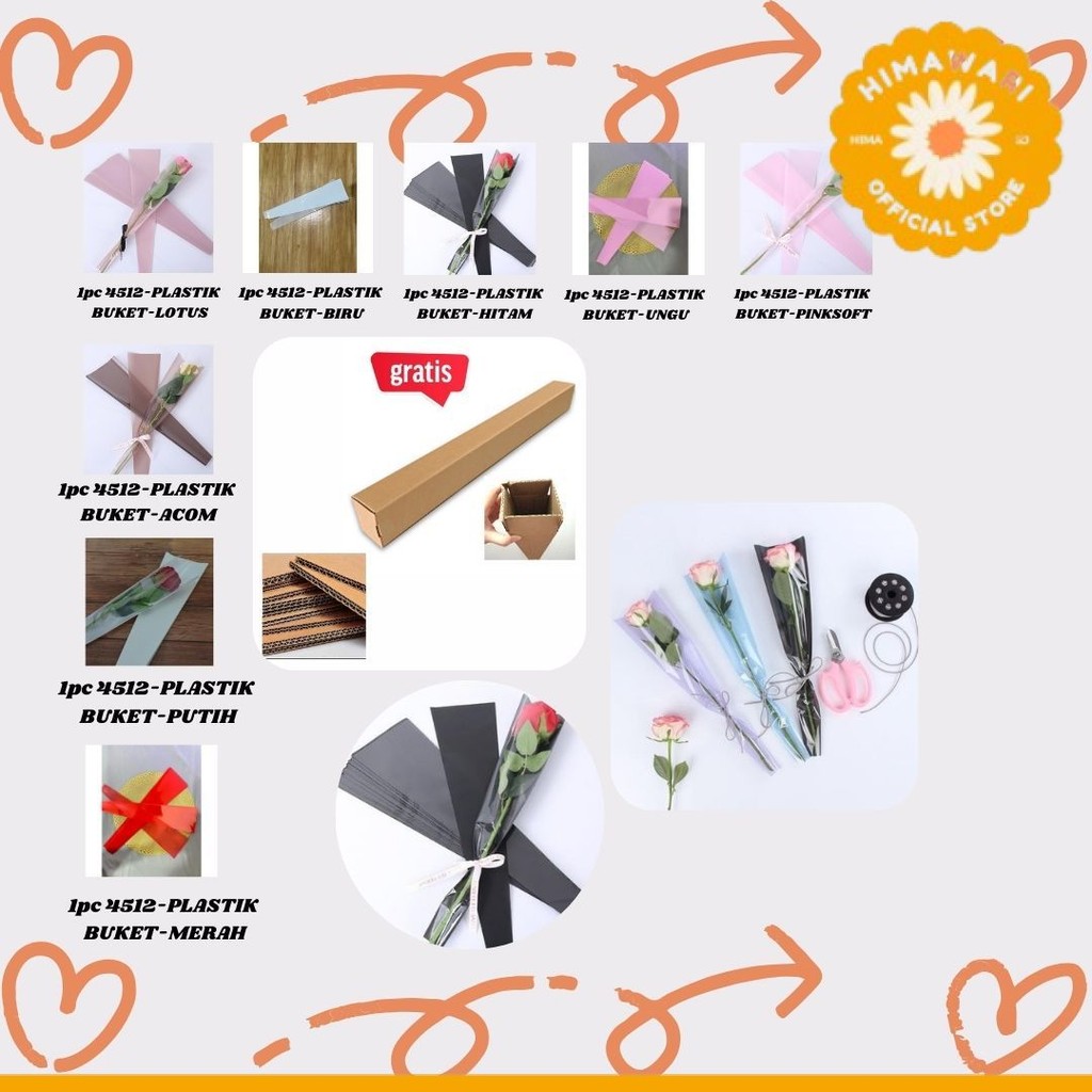 

HIMA - 1pc Plastik Bunga Mawar 1 tangkai (ecer per lembar) / Wrapping Plastik untuk Mini Buket Rose
