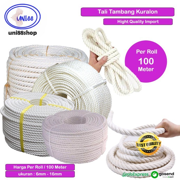 Tali Tambang Kain Kuralon 6mm - 14mm Per Rol / Tali Tambang Kain Catton Besar Kecil Per Roll Gulung 