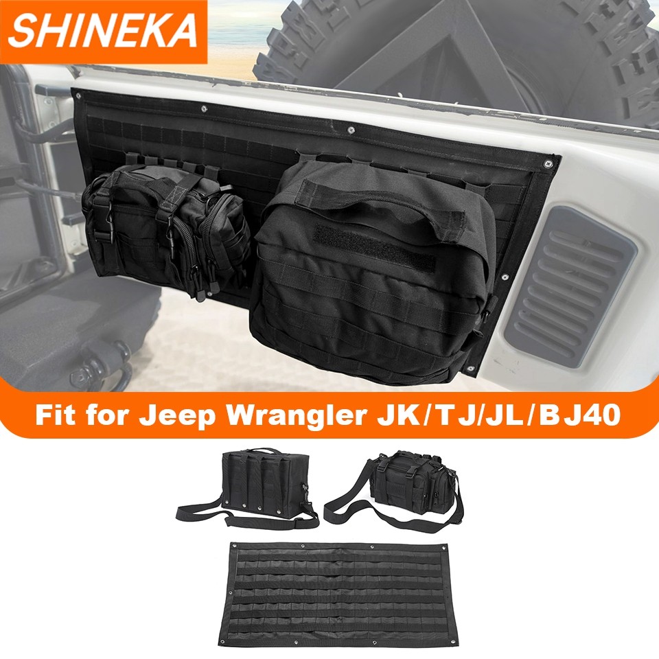 Car Multifunction Tailgate Storage Bag Tool Kit for Jeep Wrangler TJ JK JL 1997-2024 Up Stowing Tidy