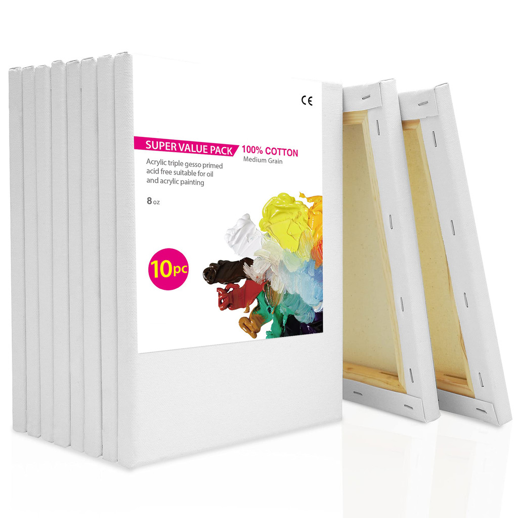 

10PCS/SET 100% Cotton White Blank Canvas Square Framed Canvas for Oil Acrylic & Pouring Art Stretched Canvas for Artists,Kids