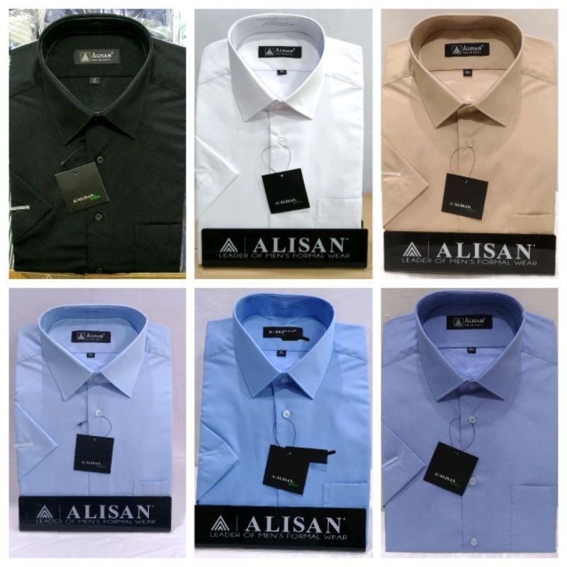 Kemeja Pria Pendek Alisan Reguler Polos Maroon, Biru Laut, Biru Navy Dongker