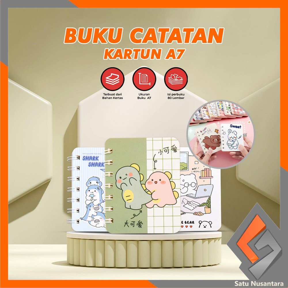 

KOREAN SN-A58 Buku Catatan Kartun Memo Kecil A7 80 Lembar / Buku Kecil Notebook Ring Motif Notepad / Buku Mini Alat Tulis Portable