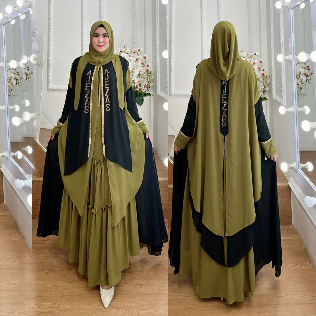 100% Original One Set Gamis Syari Jubah Hijab Huddie Kode MUJIA Bahan Ceruty Babydoll By Ory AjeZas 