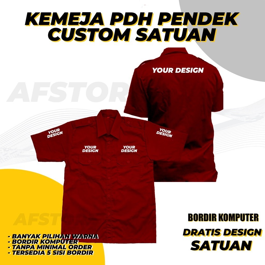 KEMEJA PDL PRIA WANITA BORDIR/SABLON CUSTOM DESIGN LOGO SENDIRI SATUAN