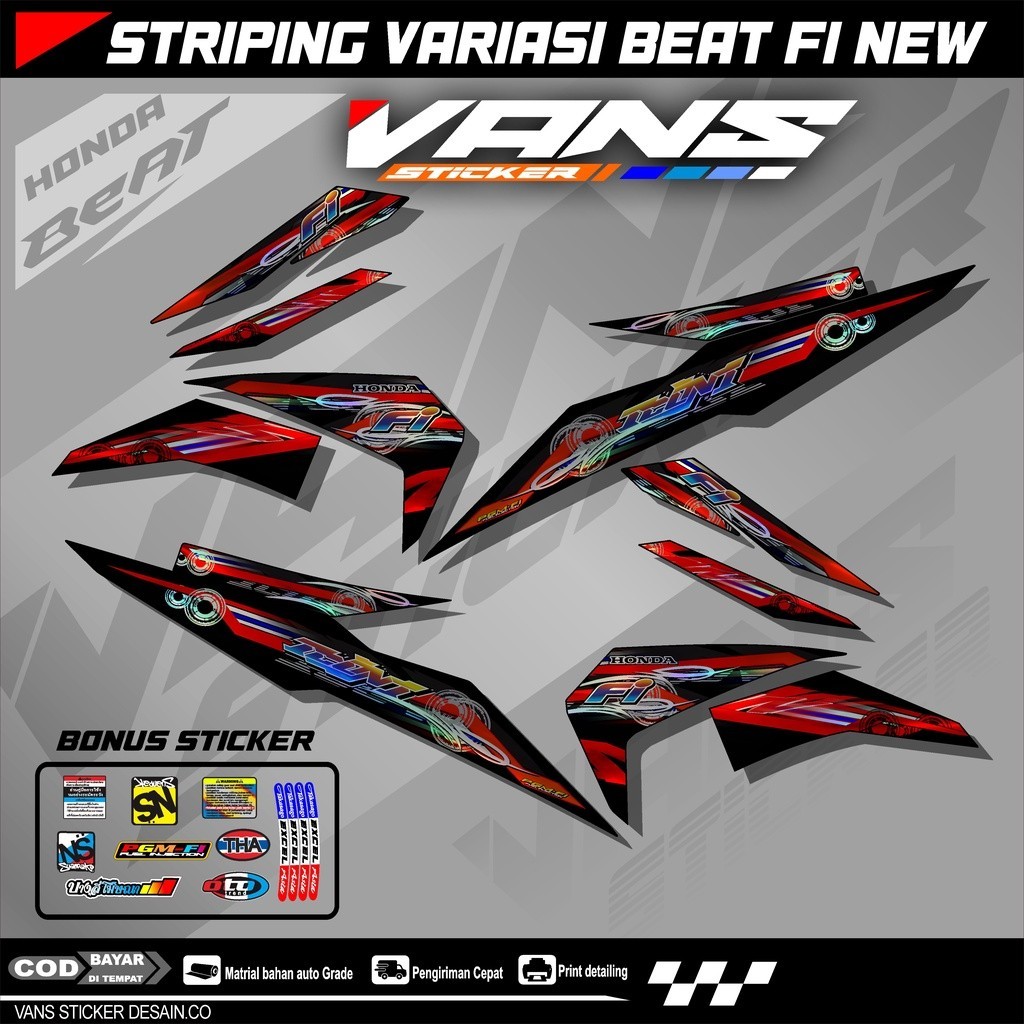 Striping Beat Fi Esp,beat street,Beat Fi New  2017 2018 2019 2020  bahan hologram pelangi,chrome-Sti