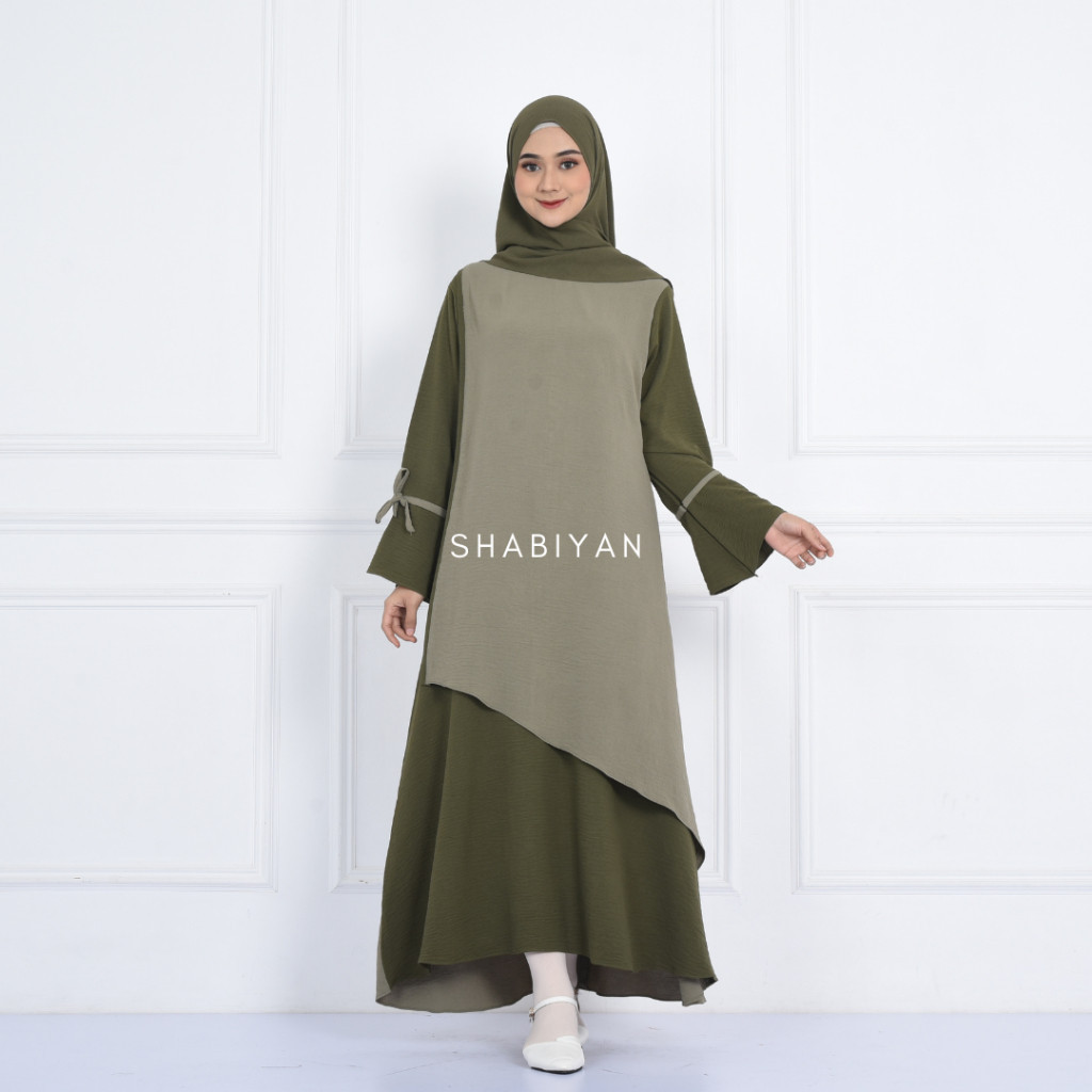 Shabiyan Gamis Wanita Lebaran 2024 Polos Kombinasi  Crinkle Air Flow | Alfina 525