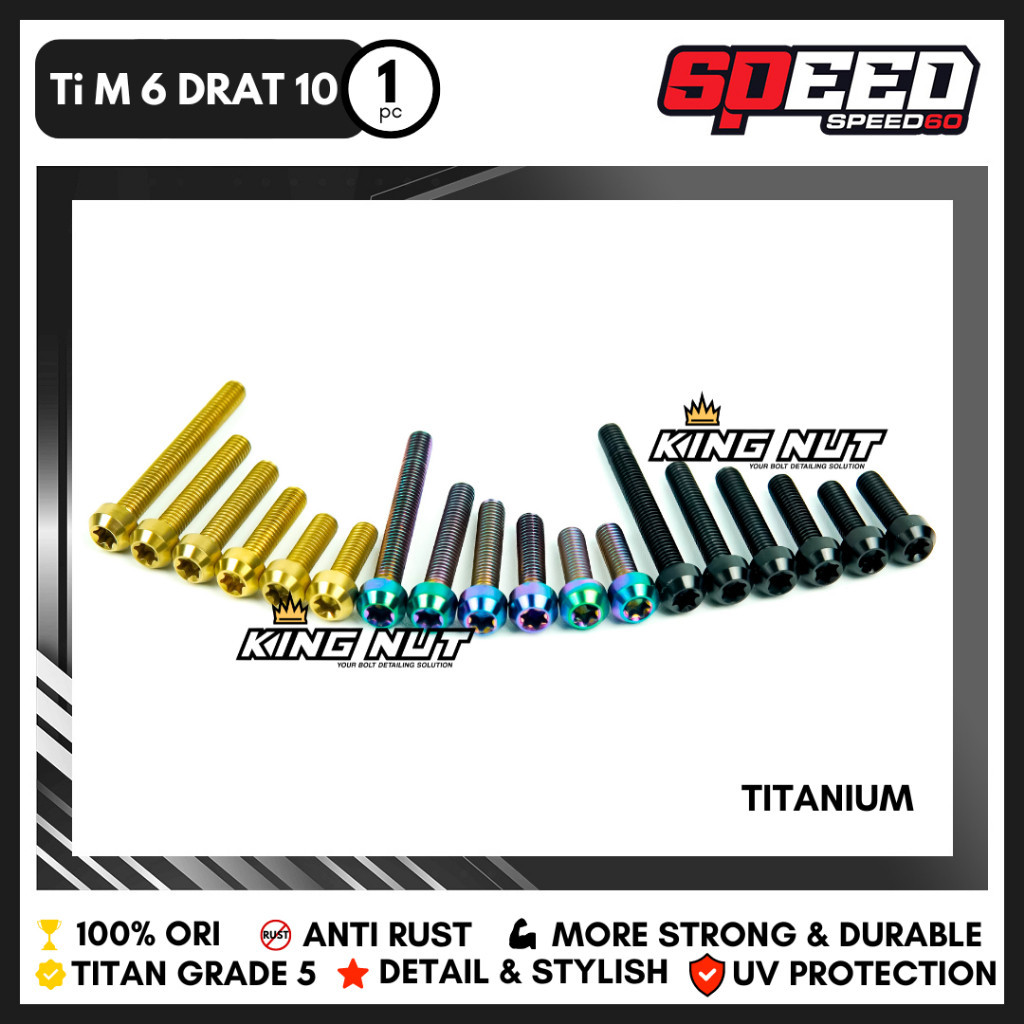 Baut M 6 x 120 Drat 10 x 120 Baut Titanium Grade 5 Probolt Thailand King Nut