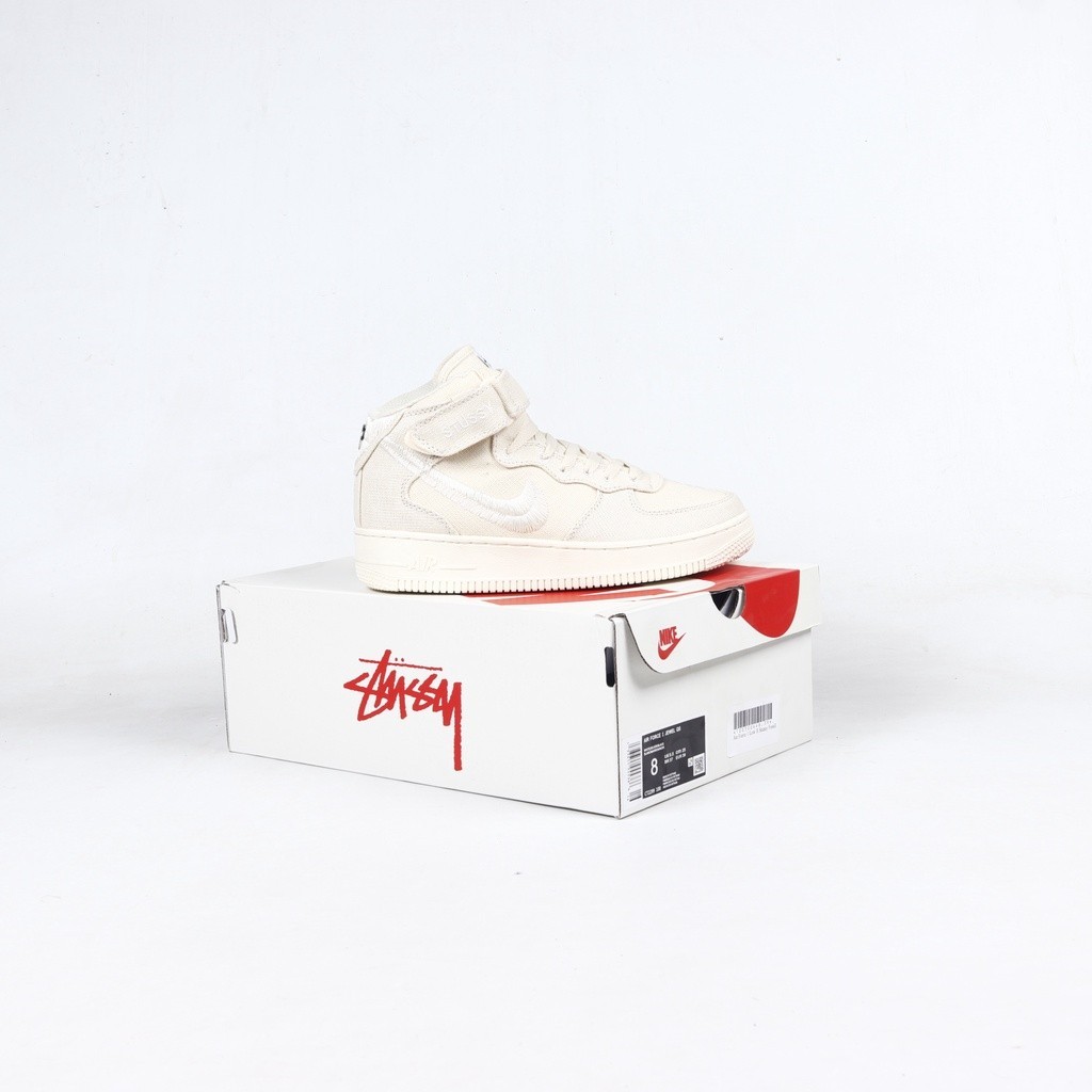 Sepatu Sneakers Nike Air Force 1 Mid Stussy Fossil Stone