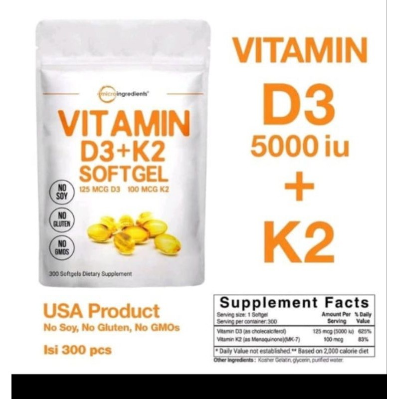 Microingredients D3+K2 5000iu Asli USA 300softgel