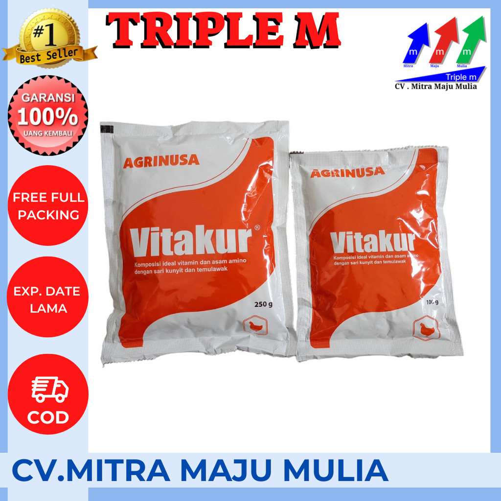 VITAKUR 250 Gr dan 100 Gr -  Multivitamin Herbal untuk Hewan dan Asam Amino Plus Sari Kunyit dan Tem