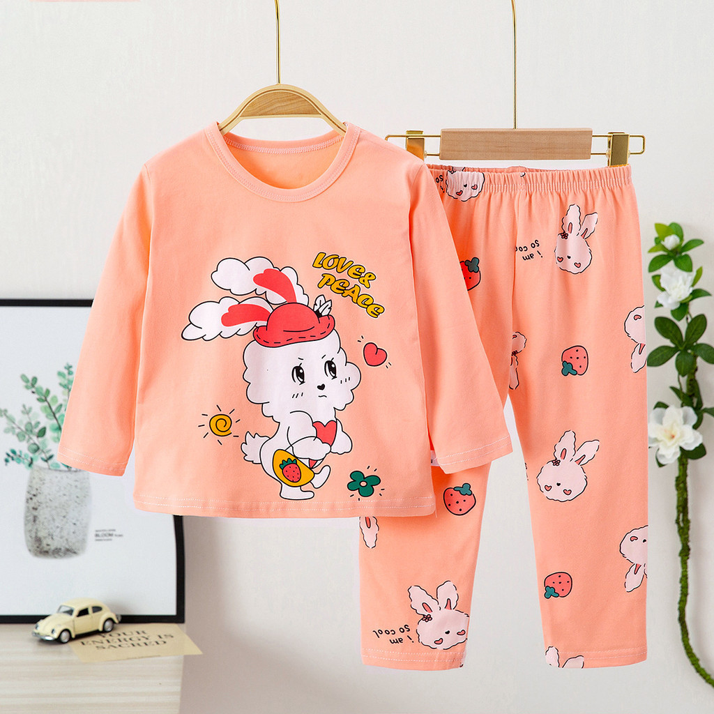 Setelan Baju Tidur Lengan Panjang Anak PP Cewek Perempuan Import Piyama Katun Organik Usia 4 5 6 Tah