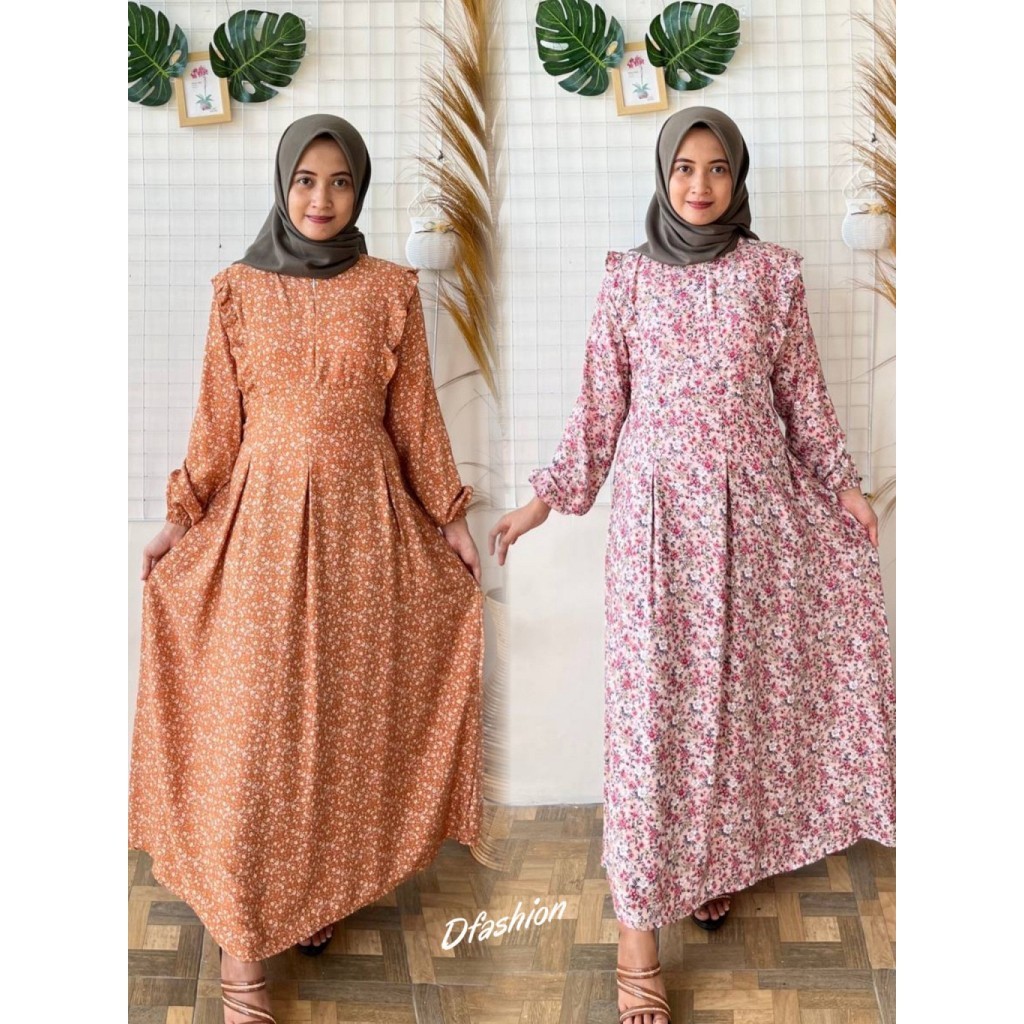 Gamis adem murah Gamis adem lembut premium Gamis motif bunga kecil Gamis motif bunga Gamis motif can
