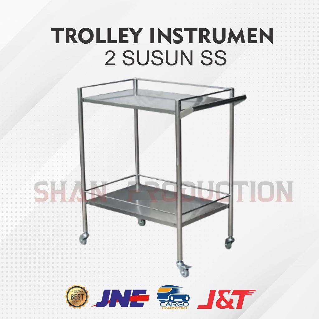 Meja Troli Instrumen 2 Rak Stainless Steel - Trolley 2 Susun Stainless Steel - ALKES STUDIO