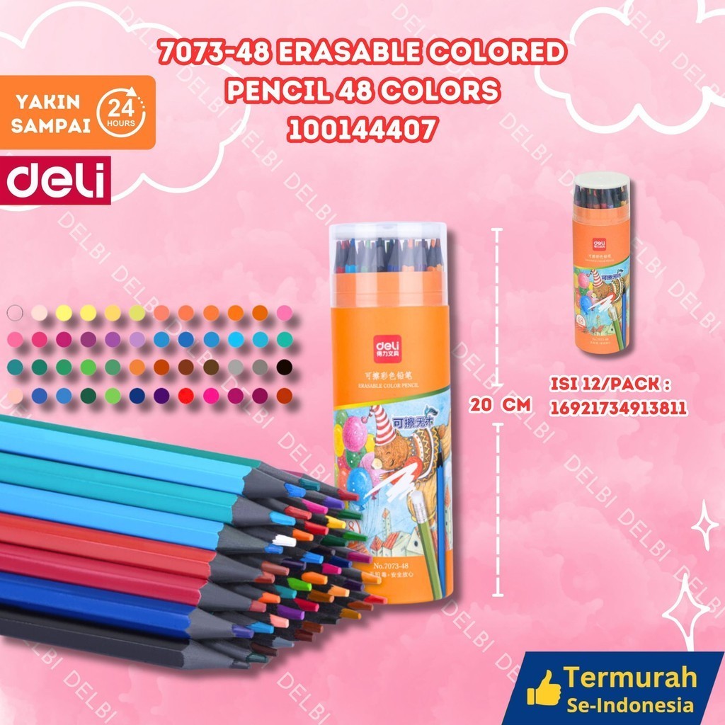 

Deli Erasable Colored Pencil 7073-48 ERASABLE COLORED PENCIL 48 COLORS 100144407
