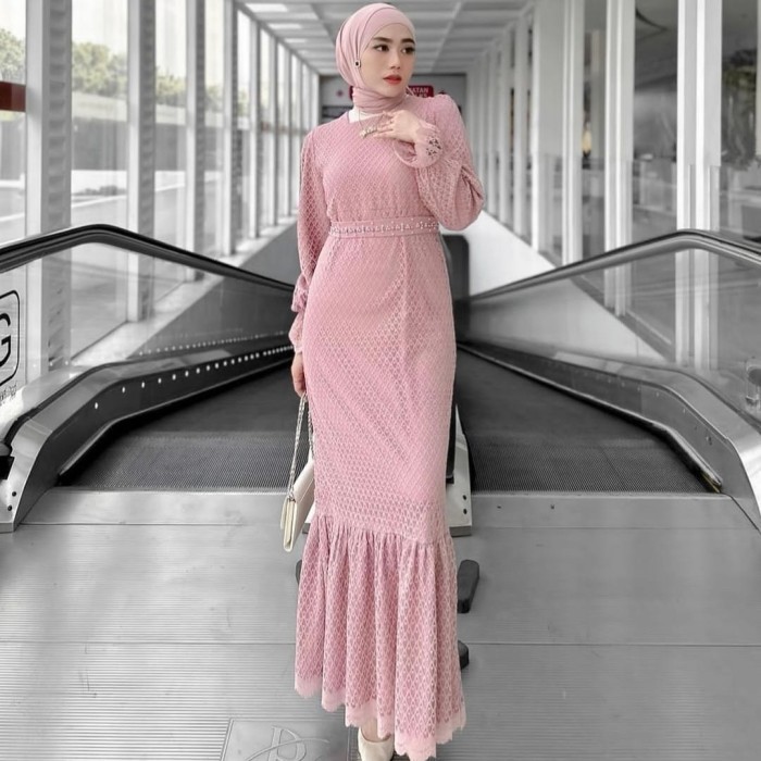 gamis duyung Yuliana dusty baju pesta dres mermaid brukat murah - NM