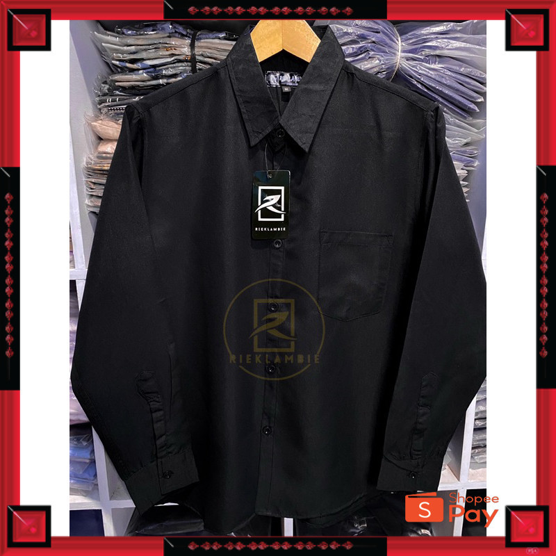 KAIN ADEM LEMBUT HALUS TEBAL / KEMEJA PRIA HITAM POLOS LENGAN PANJANG  KEMEJA DISTRO SLIMFIT KASUAL 