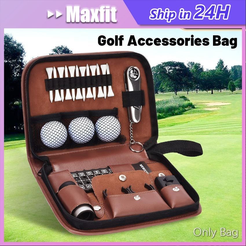 Tas Bola Golf Kulit Hardcase Hand Bag Ball Golf Tas Pouch Serbaguna Premium Tas Alat Golf Tool Bag