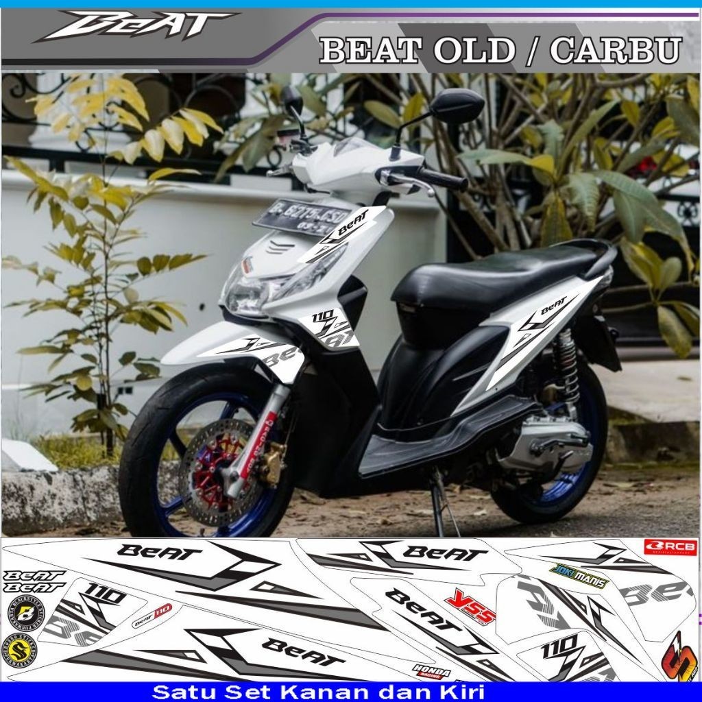 variasi setiker / striping motor honda beat old warna putih variasi stiker striping beat karbu