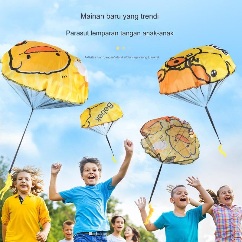Mainan Parasut Anak-anak Bebek Kuning Kecil Mainan Olahraga Luar Ruangan Parasut Lempar Tangan Prope