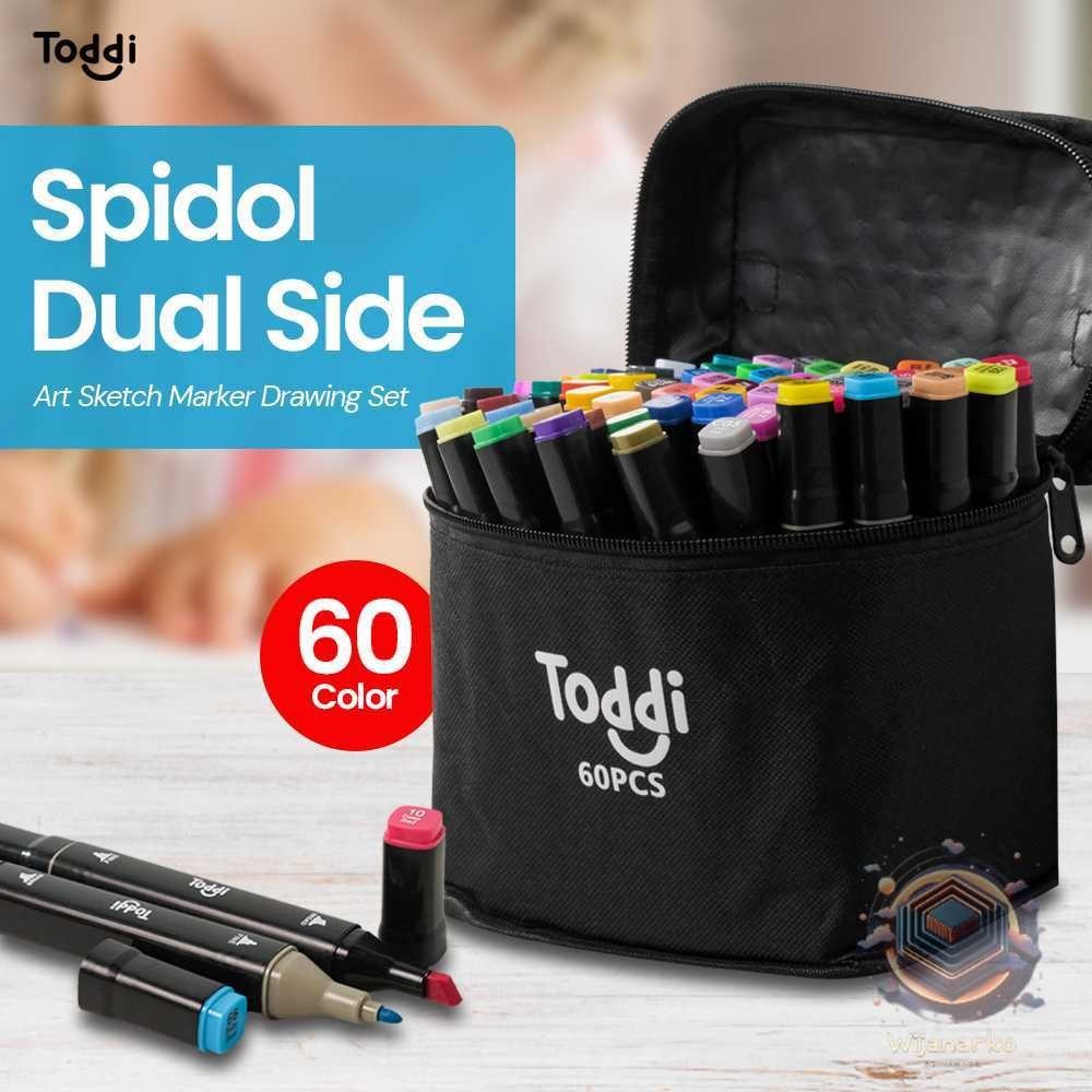 

Toddi Spidol Dual Side Fine Art Brush Pen Art Marker Set 60 Color - HL270