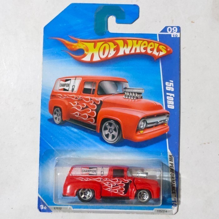 Hotwheels 1956 56 Ford Truck F 100 merah 2010 open hood