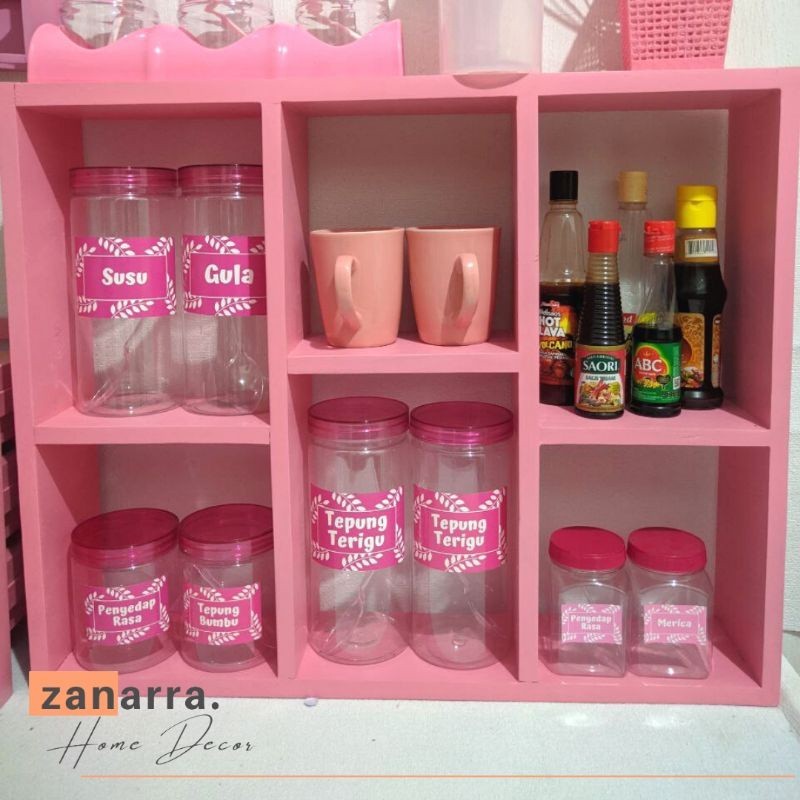 Rak Dapur Serbaguna Pink Tempat Bumbu Dapur Set Rak Gelas Rak Bumbu Dapur Susun Kayu Pink Aesthetic/