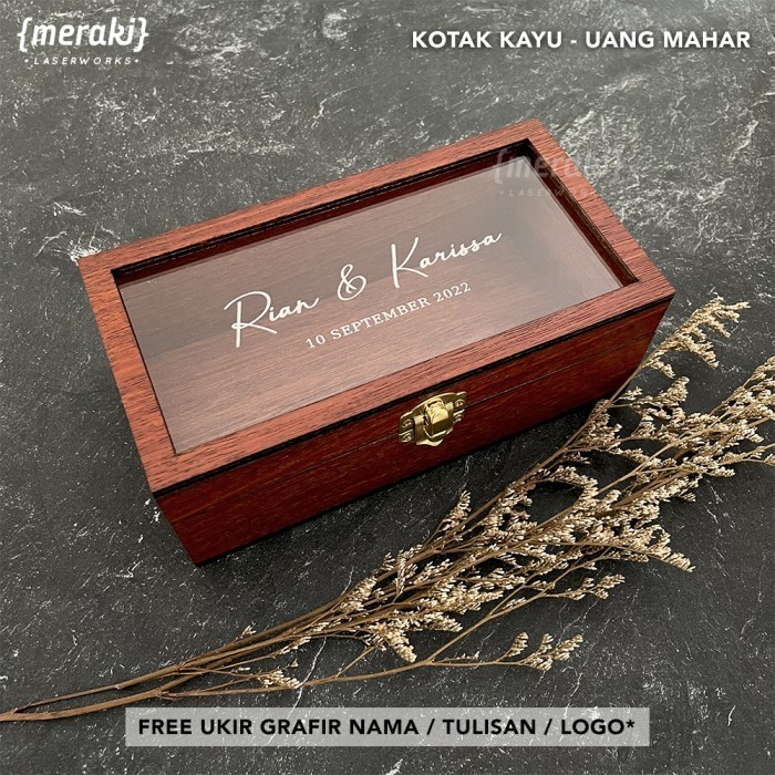 FREE UKIR GRAFIR / Kotak Uang Mahar Kayu Seserahan / Custom Nama Tulisan / Gift Box Pernikahan