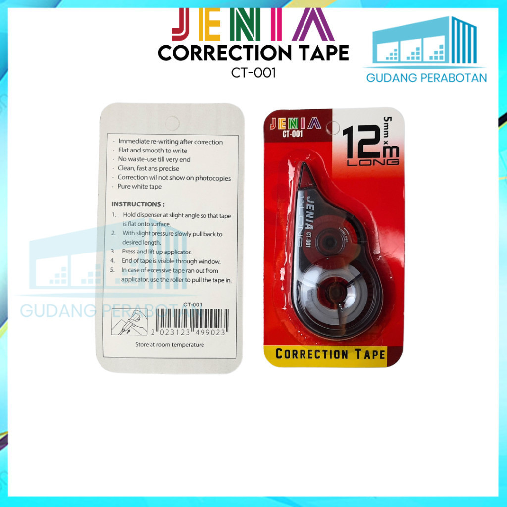 

GP PAKET 5PCS TIP EX CORRECTION TAPE CT522 JENIA KERTAS ROLL MURAH 2 METER CT 522 TIPEX ATK STATIONY