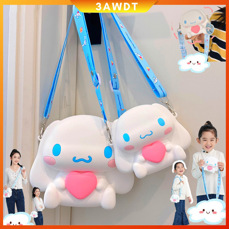 【Harga terendah】Sanrio ShoulderBag Cinnamoroll Boneka Lucu tas selempang anak perempuan Bahan siliko