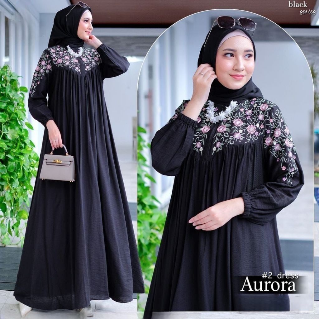 Gamis Bordir Wanita Bahan Crinkle Airflow