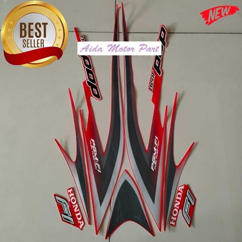Striping Stiker Polet Decal Polet Lis honda beat pop idling stop 2014 2015 stiker body merah motor s
