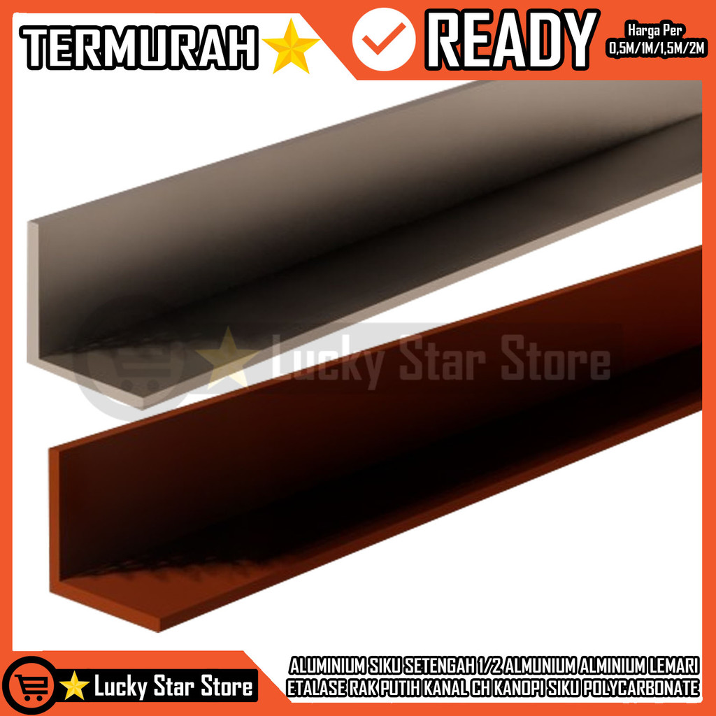 Siku Setengah Aluminium 1/2 Inci Inch In 0,5 0.5 Alumunium Alminium Lemari Etalase Rak Silver Ca Cok