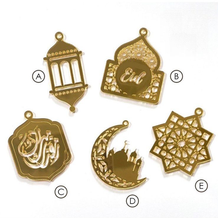 

Hangtag Lebaran Gantungan Kado parcel Hari Raya Idul Fitri Hang Tag Hiasan Kayu Akrilik Gold