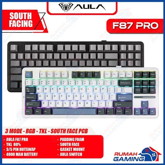 Aula F87 PRO - 80% TKL - 3 Mode - South Face - Gaske Mount - RGB - PBT Keycap