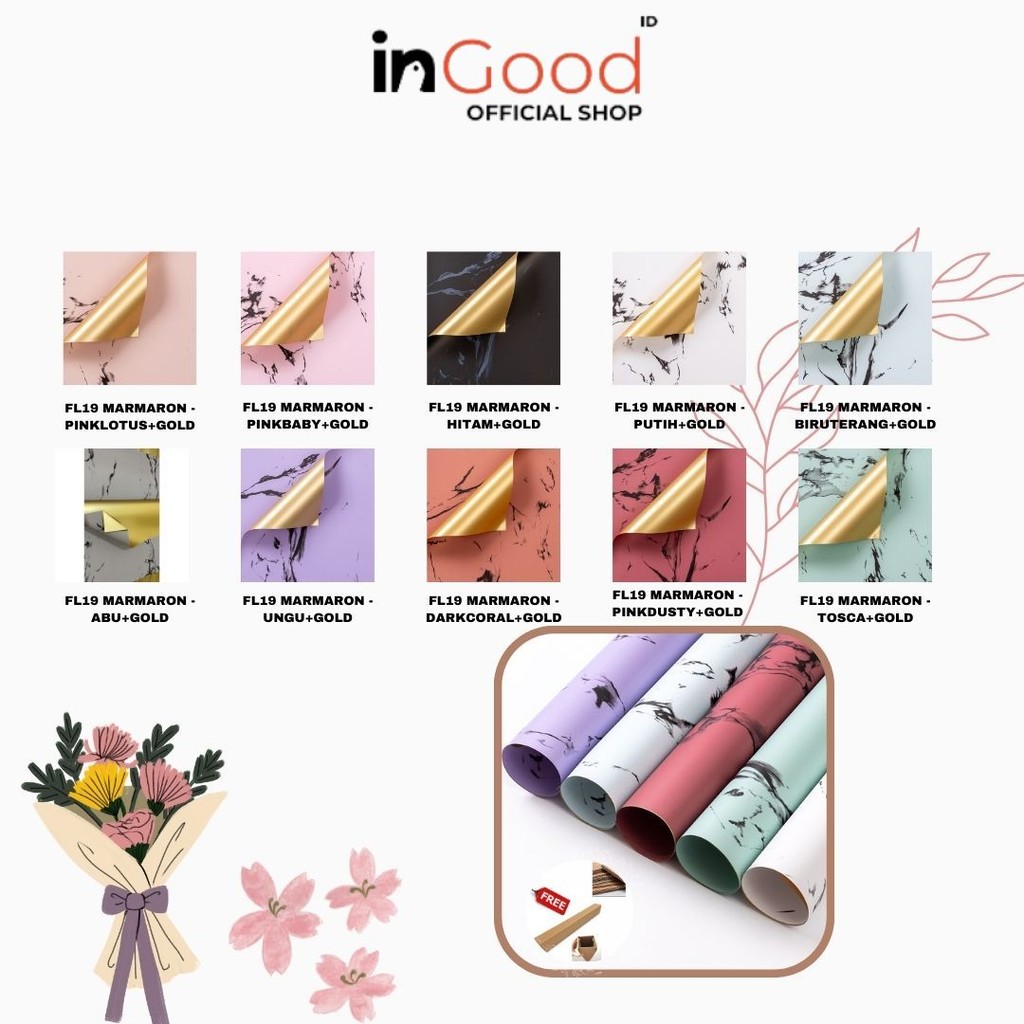 

IN GOOD - (5 LEMBAR) - FL19 MARMARON Kertas Bunga Paper Buket Motif Batu Marmer Abstrak Florist Cellophane