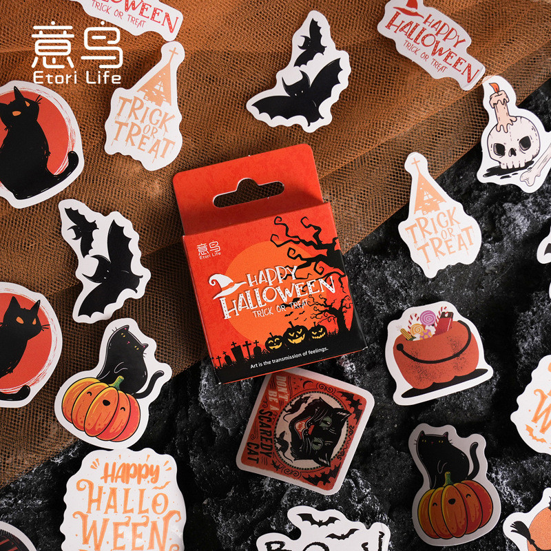 

46pcs Etori Life Halloween Sticker Pack DIY Material Decorative Stationery Album Diary Cup Notebook Mobile Phone Toy Scrapbook