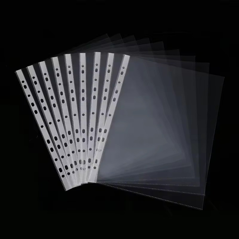 

100pcs 11holes Transparent Plastic Punched File Folders for A4 Documents Sleeves Leaf Documents Bag Protector Office Supplies