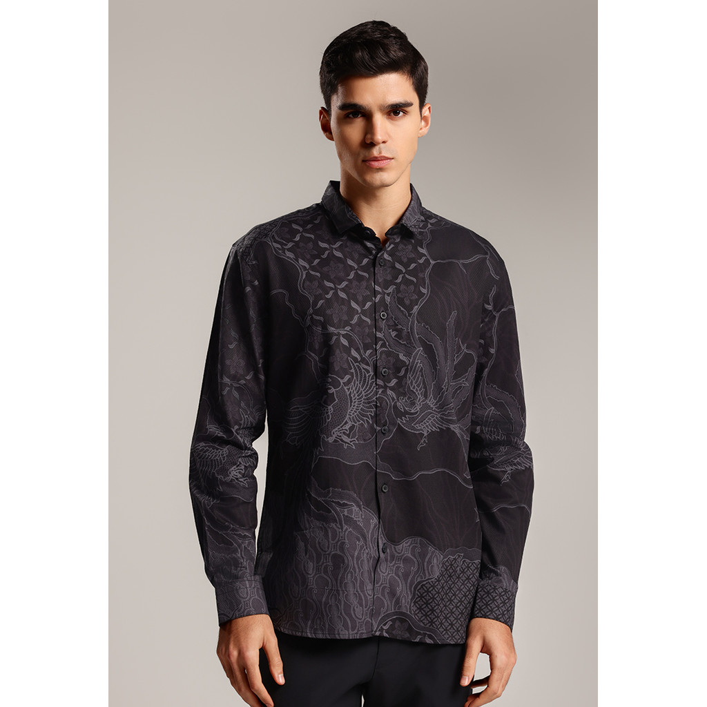 MOC - Kemeja Batik Pria Lengan Panjang Manhora - Black