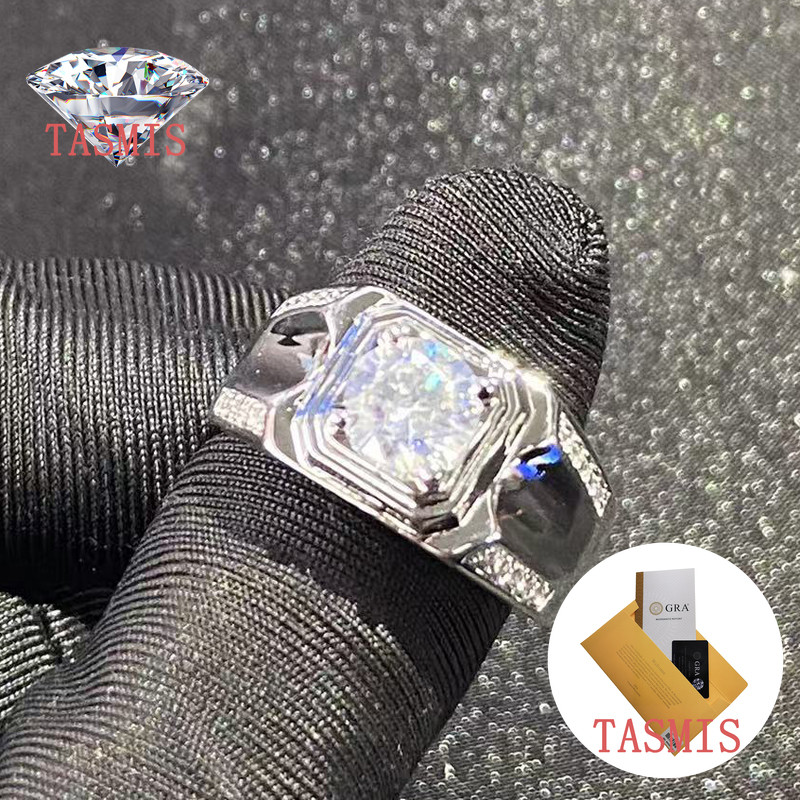 TASMIS Berlian 1 Karat Pria Emas Putih 18K Dan Cincin Kawin Klasik Moissanite Stok