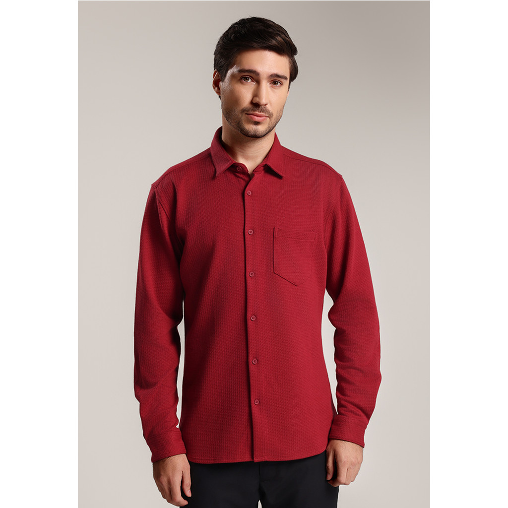 MOC - Kemeja Polos Pria Lengan Panjang Skye - Maroon