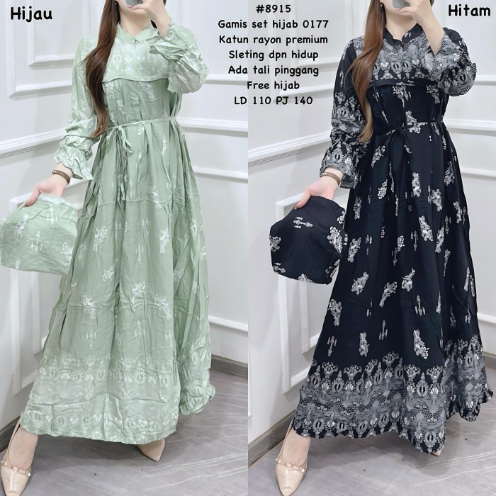 gamis set hijau coksu hitam katum  l xl 2xl 3xl premium 0177 30-tmc