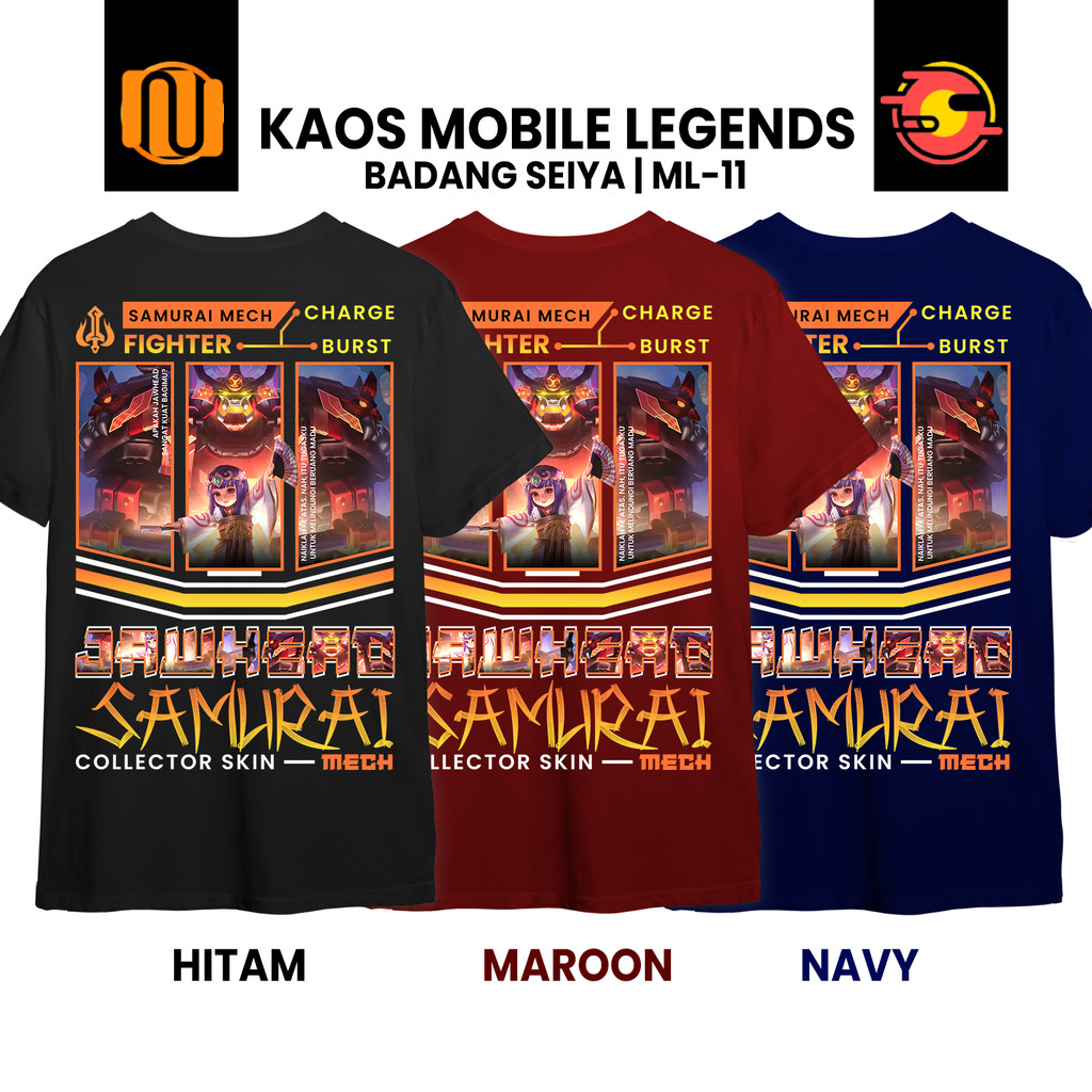 Nuhifa Store Kaos JAWHEAD SAMURAI MECH Mobile Legeds MLBB SKIN COLLECTOR Lengan Pendek Hitam