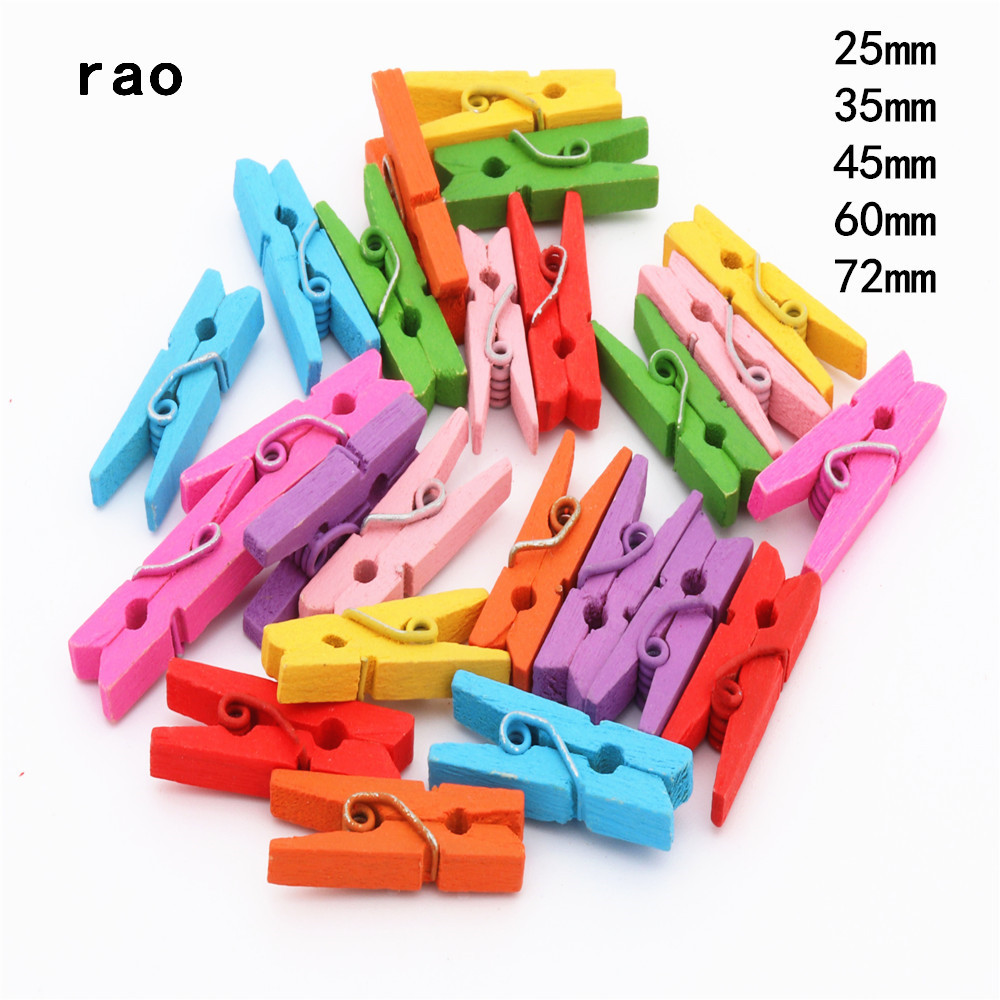 

Made in China 25mm 35mm 45mm 60mm 72mm Color Wooden Clips Photo Clips Clothespin Craft Decoration Clips School Office clips