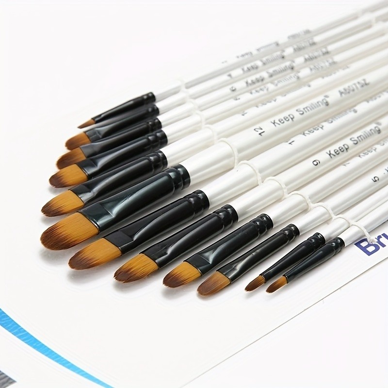 

12pcs Nylon Hair Wooden Handle Watercolor Paint Brush Pen Set For Learning Diy Oil Acrylic Painting Art Paint Brushes Supplies