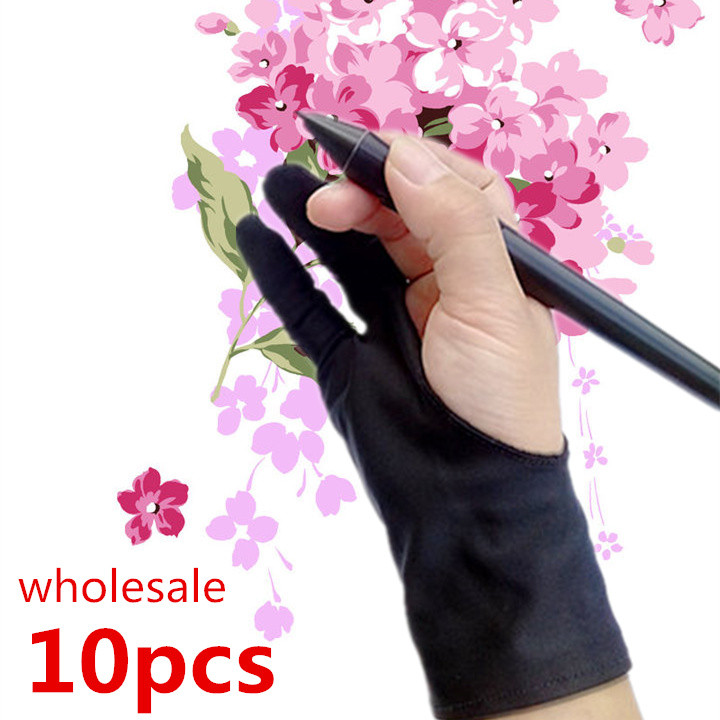 

10pcs anti-fouling artist glove for drawing,Black 2 finger painting digital tablet writing glove for Art Students / arts lovers