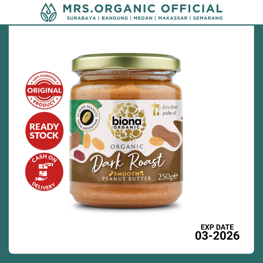 

Selai Kacang Organik Premium Biona Organic Dark Roast Hi Oleic Peanut Butter Smooth 250 Gr