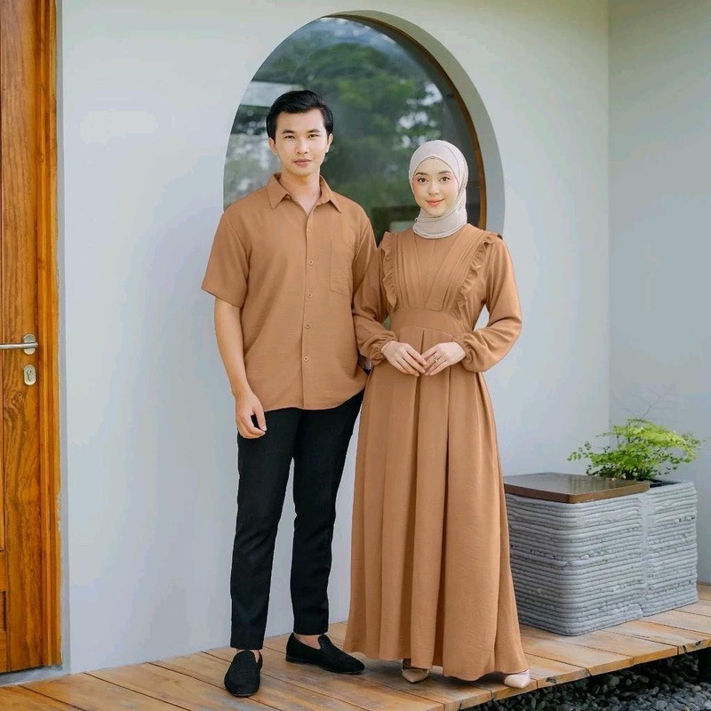 Couple Set - Mifa Gamis Dan Kemeja Crinkle Airflow Standar Dan Jumbo // Couple Set Wanita Dan Pria /