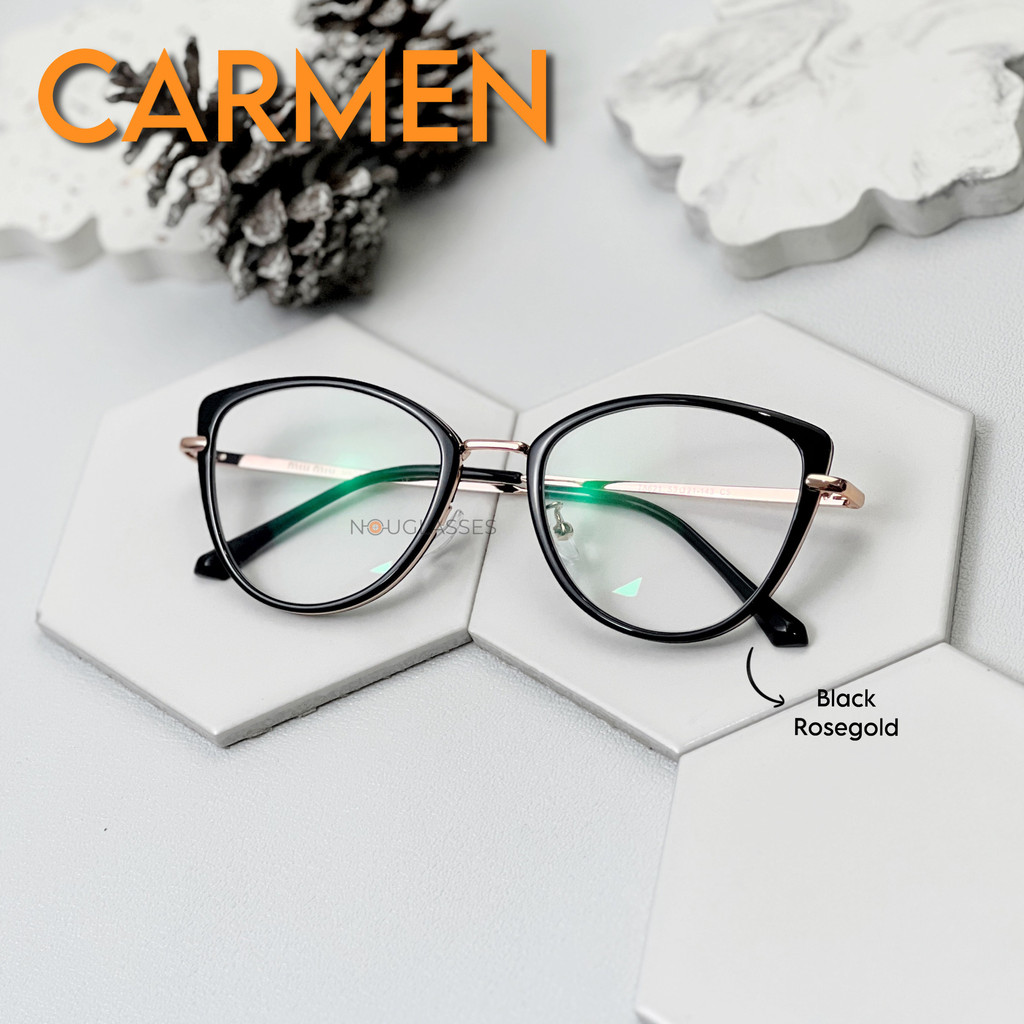 CARMEN (Black RoseGold) - Kacamata Perempuan Cat Eye Gadget Office Series Photocromic Antiradiasi An